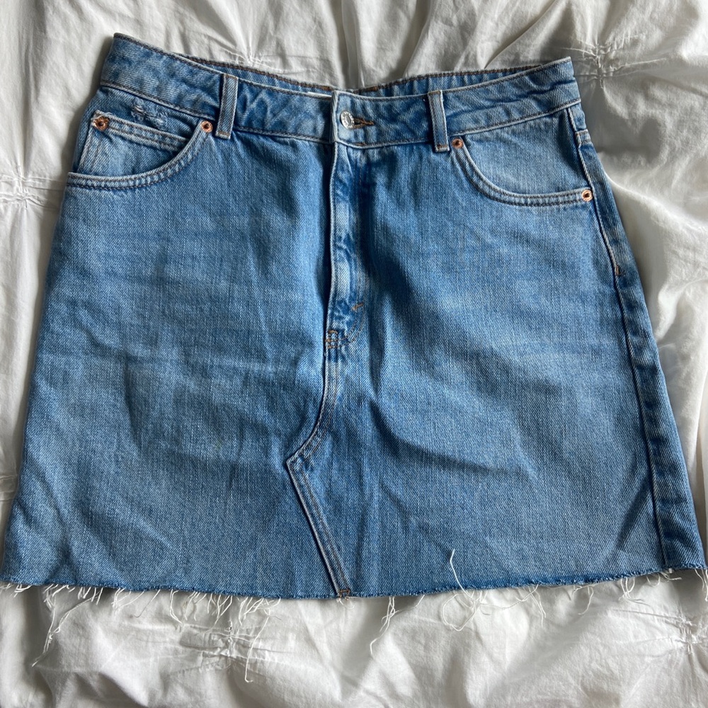 Topshop Blue Raw Hem Denim Mini Skirt